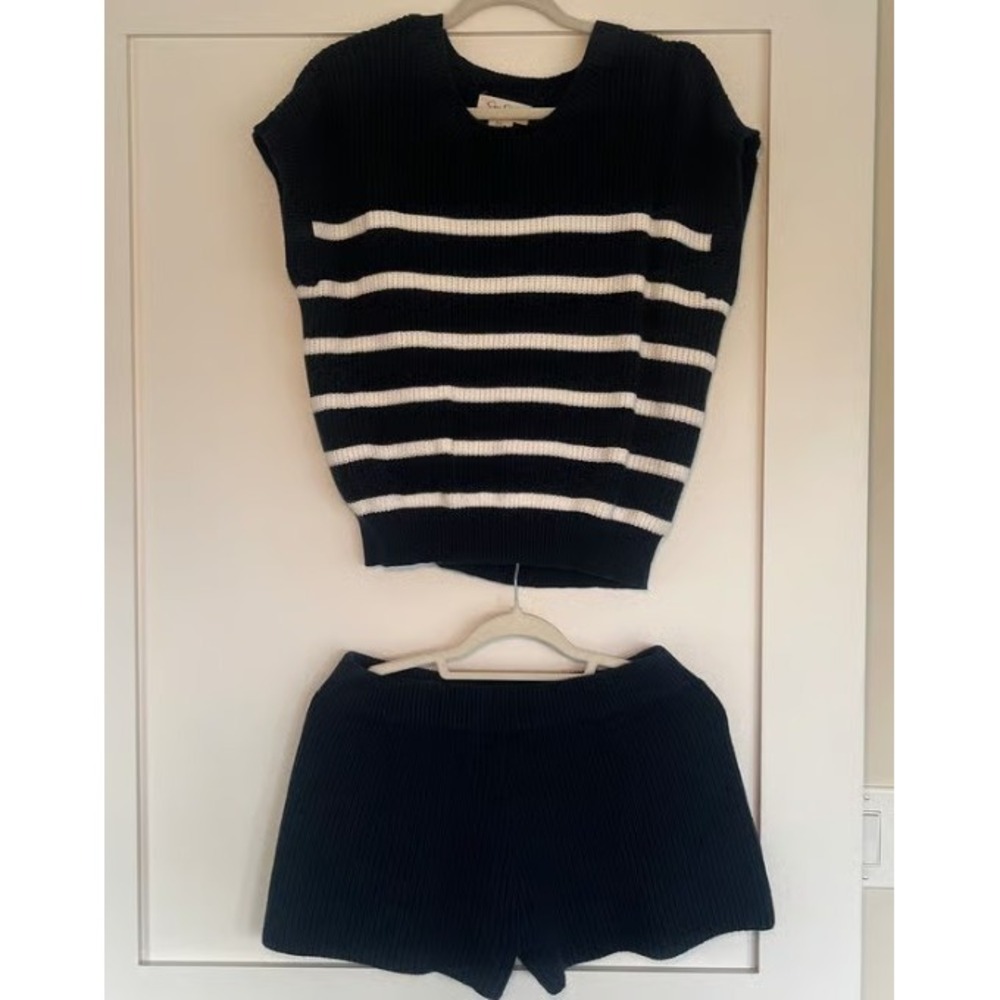 Jessica Simpson Navy Striped Knit Sweater Vest and Shorts Set NWT XL